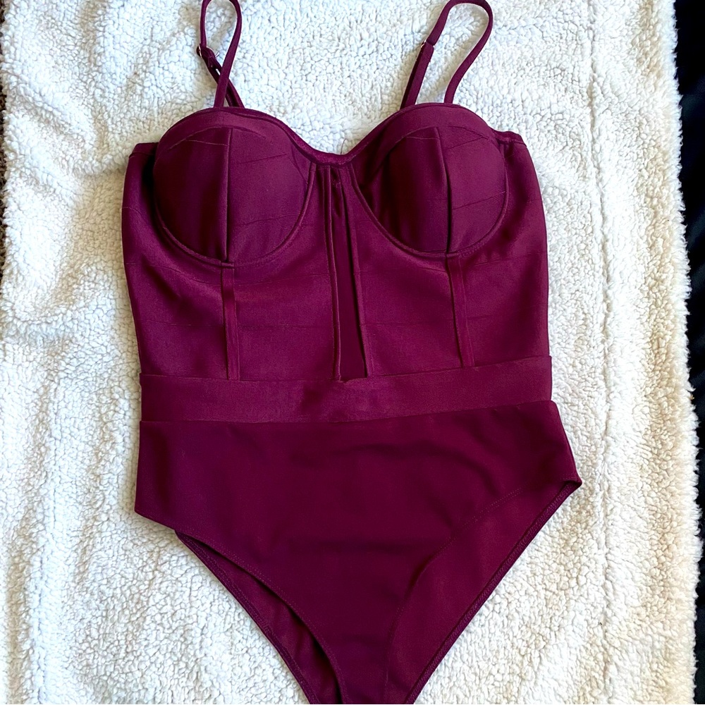 Wine colored Spaghetti strap balcony top body suit